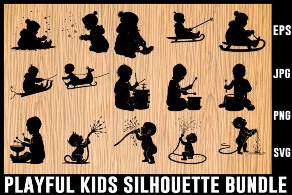 Download Playful Kids Silhouette Vector Bundle - Silhouette vector bundle Collection