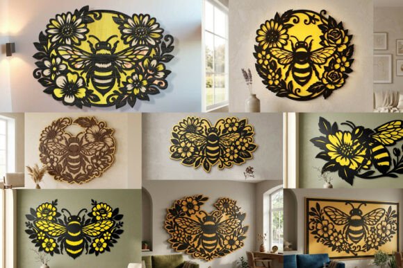 Download Laser Cut Floral Bee Wall Art SVG Bundle - Wall art svg bundle Collection