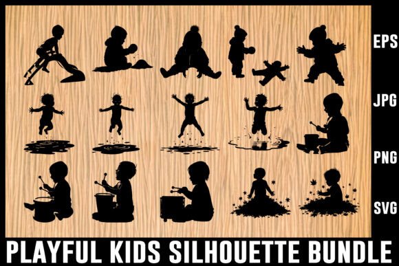 Download Playful Kids Silhouette Vector Bundle - Silhouette vector bundle Collection