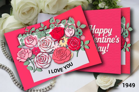 Download I Love You Pop-Up Rose Bouquet Card 1949 - Premium Bundle