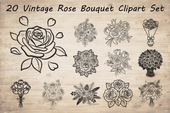 Download 20 Vintage Rose Bouquet Clipart Bundle - Premium Bundle