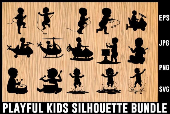Download Playful Kids Silhouette Vector Bundle - Silhouette vector bundle Collection