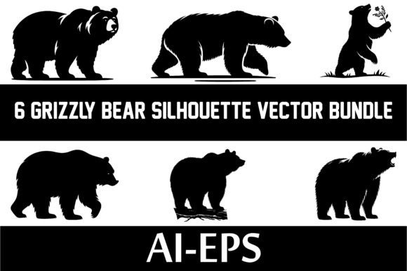 Download 6 GRIZZLY BEAR SILHOUETTE VECTOR BUNDLE - Silhouette vector bundle Collection