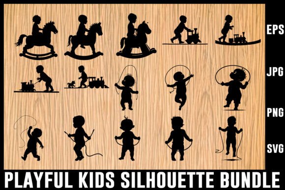 Download Playful Kids Silhouette Vector Bundle - Silhouette vector bundle Collection