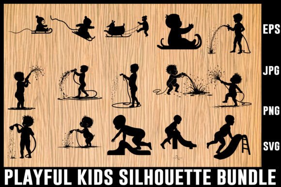 Download Playful Kids Silhouette Vector Bundle - Silhouette vector bundle Collection
