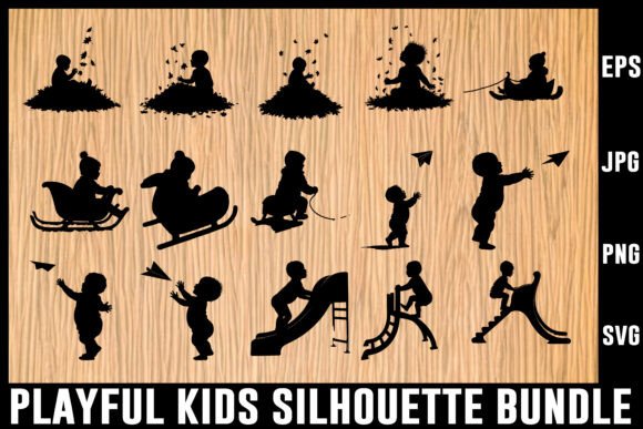 Download Playful Kids Silhouette Vector Bundle - Silhouette vector bundle Collection